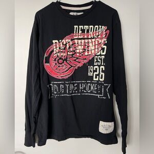 Vintage Old Time Detroit Red Wings Hockey Graphic Long Sleeve Shirt Size L